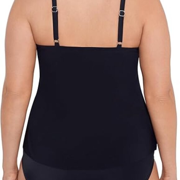 Tankini Top 22W Black Blue Floral V-Neck Built in Shelf Bra Trimshaper Plus Size - Picture 4 of 5